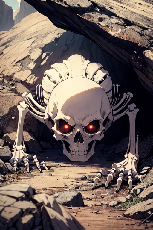 A skeleton, 2D, fractured skull and Small hole in the skull So His brain looked a little damaged and smoky, Facing sideways, Blank stare, Feeling empty, Wear an office shirt, Holding a hope map, Half body view.