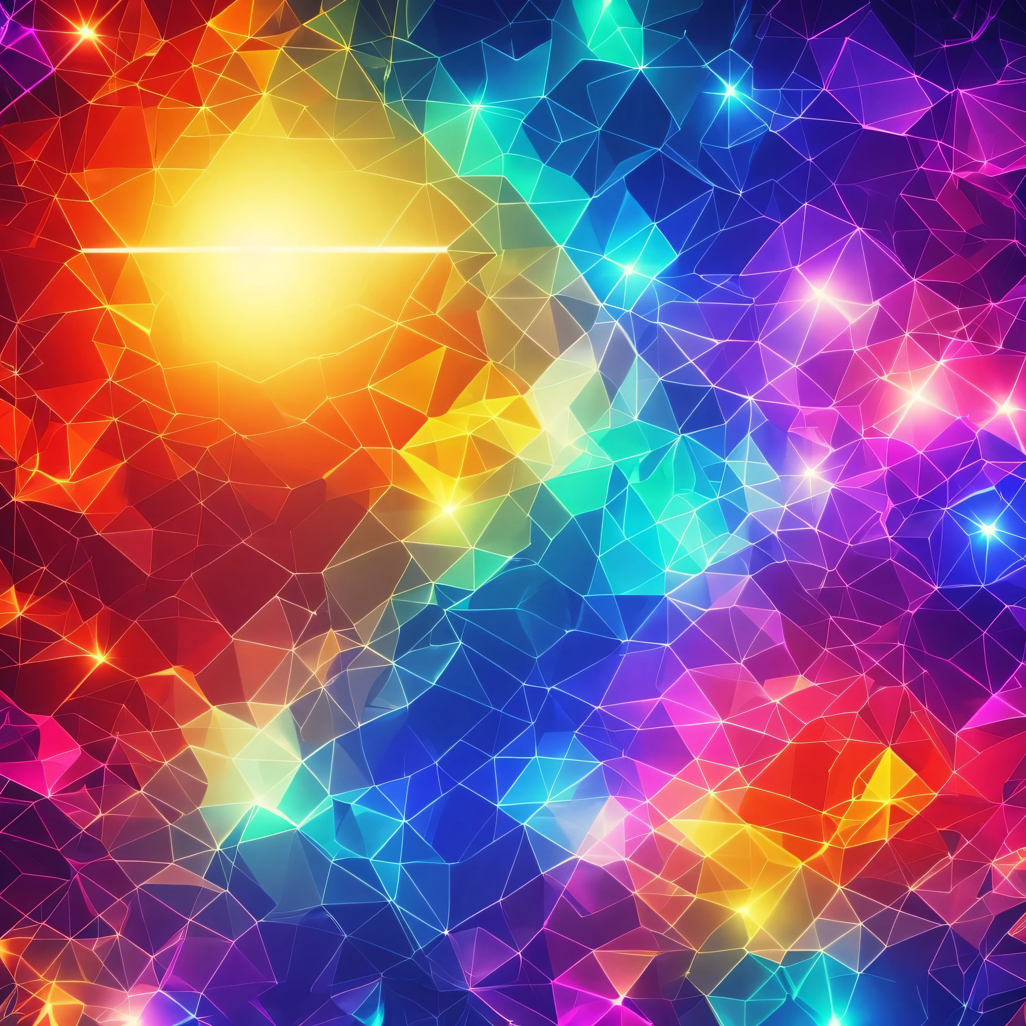 modern abstract background with glowing cyrcle mixed and stars, digital art by Aleksander Gierymski, pexels, hexagon lens flares, octagons, hexagons, colorful lens flares, glowing particles, vibrant scattered light, geometric light rays, high definition background, hexglow, background artwork, abstract high quality, geometric shapes background, colorful high contrast hd, cool background, digital art, highres, 8k, award winning, high details, anatomically correct, textured skin, best quality