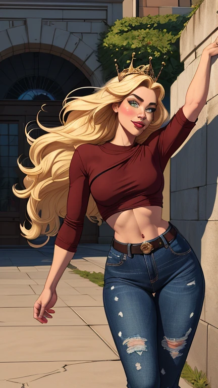 mulher de 35 anos, very long blonde hair down to the waist and half curly with bangs, seios pequenos, olhos grandes com um brilho apaixonado, olhos verdes mel, Um lindo sorriso, wearing a long black t-shirt with a green feminine suit and jeans, in a serious and sweet comic-style pose, alta qualidade estatura alta, with a slender and agile figure, evidenciando sua agilidade e destreza. -fundo colorido Design de personagens de retrato, beautiful digital illustration, retrato de alta qualidade, Arte em quadrinhos, Corpo inteiro sensualizando ou pelada. folha de retorno. return sheet member clothes of the day hell day expression of hatred and blood on the faceAtompunk style woman character Fiona queen Anna of Arendelle with marks of war Cartoon image of a woman .Ilustra??o estilo desenho animado, estilo de arte dos desenhos animados, estilo de arte dos desenhos animados, digital illustration style, estilo atompunk design de personagens altamente detalhado, arte digital detalhada coragem, Forest fan art, Design de personagens de retrato, beautiful digital illustration, retrato de alta qualidade, Arte em quadrinhos, mulher jovem cabelo com transas lindas . Queen Anna of ArendelleBeautiful lined eyes Medium large bust and wonderful sexy clothes. image expression of sexual desire from waist to head illustration Queen Anne of Arendelle atompunk style Fallout 4 style pose playboy magazine sensual witch Character cartoon style facial expression happy beautiful smile and six medium small portrait mode waist up with lots of gold around her other stones precious portrait mode waist up queen of the south Jennifer Connelly GTA scenery dominatrix gold coins chest with jewelry with her boyfriend, um homem com barba preta, armado com um estilo militar,
