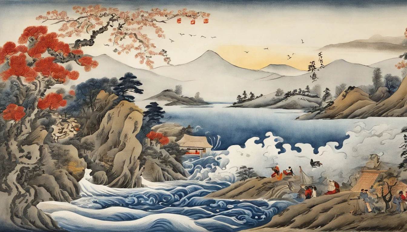 (best quality,artistic:1.2), (style of hokusai:1.1), (ukiyoe painting:1.1), (man:1.1),smoke pipes,scroll,traditional,Japanese culture,woodblock prints,charming,meticulous detailing, vibrant colors, flowing lines, serene atmosphere, cultural heritage, evocative scenery, harmonious composition, timeless beauty, master artist