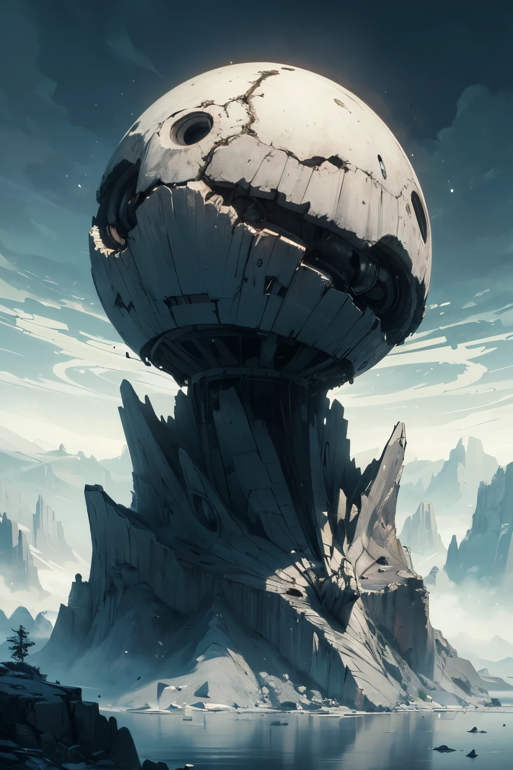 ((best quality)), ((masterpiece)), (detailed), alien planet, monochromatic, weird structure, metalical outcrops, dark