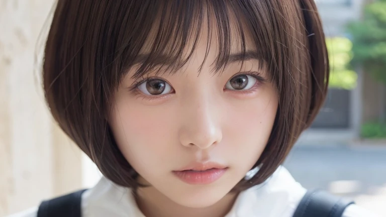 (Bob Cut Hair:1.2),(Wearing school uniform:1.2),1 girl,Japanese,21 years old,(Small breasts:1.3),(highest quality,masterpiece:1.3,超A high resolution,),(Ultra-detailed,Caustics),(Photorealistic:1.4,RAW shooting,)Ultra-Realistic Capture,Very detailed,High resolution 16K human skin close-up。 Natural skin texture、,Pores、、It needs to be detailed enough to be easily identifiable。 Skin should be even-toned and healthy looking。 Use natural light and colour, Sad expression, Looking at the camera, Perfect dynamic composition, Outdoor