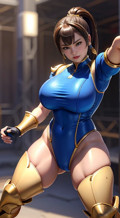 Chunli，。.3D，Combat Stance，Tight Suit，Soft lighting、Camel Toe、Giant tit、Nipple Puffs、Cleavage、Plump、Super big breasts、Super big butt、Fight