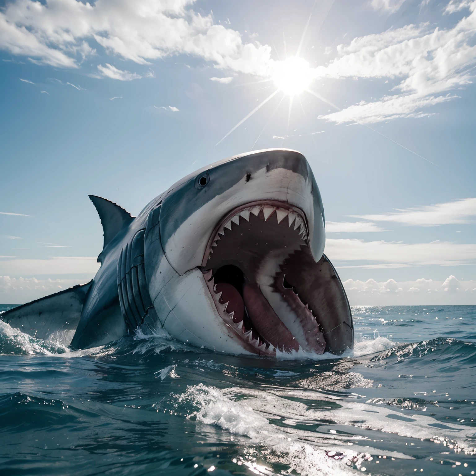 A people in the beach successfully captured the megalodon shark 