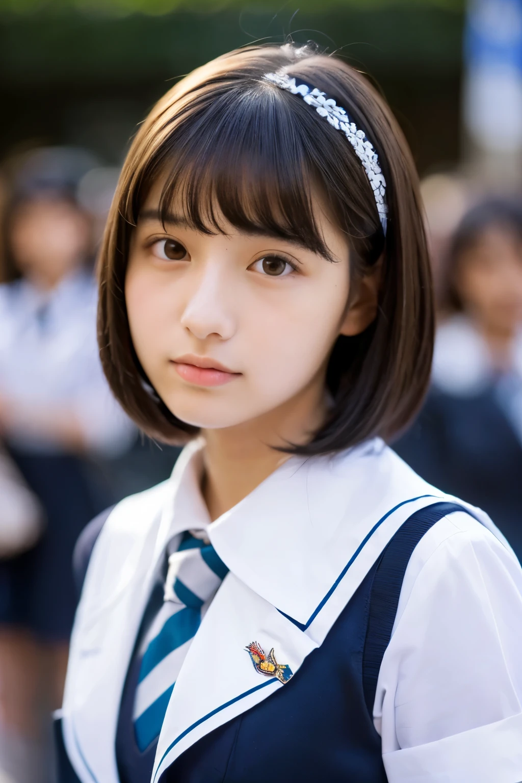 (Detailed and realistic eyes:1.3) (High-quality, detailed eyes:1.3) (Sharp focus:1.3) (Uniform without sleeves:1.3) high school girl Very short skirt White cotton shirt (Big Breasts:1.3) Very detailed super high quality super high quality Surreal photograph 3 Japanese girls (Each girl has a different hairstyle randomly、A different face:1.3) Fair skin ((Half-open lips:1.3)) Beautiful and soft skin ((Beautifully styled straight short hair)) Beautiful and perfect body very cute Beautiful young man with clear skin々New Skins 16 years oldを着たhigh school girl) Big Breasts whole body Everyday City Busy city ((night)) audience'perspective Front view (Big Breasts:1.3) (Cleavage) (Amazingly cute girl:1.3) (whole bodyポートレート)