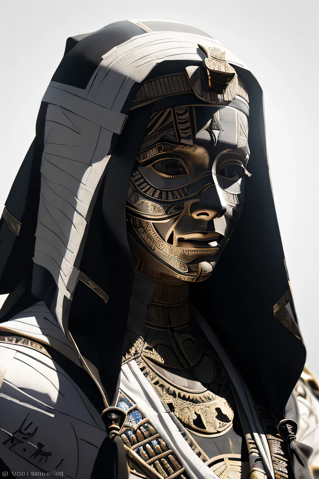 dark creepy background, ((mummy)), ((( fully coved in all white bandages))) ruby, long wavy hair, scenic, cute, adorable, pretty, 8k resolution concept art portrait, dynamic lighting hyperdetailed intricately detailed Splash art trending on Artstation, triadic colors, Unreal Engine 5, volumetric lighting, gothic, high resolution, Close up portrait, ambient light, Nikon 15mm f/1.8G, Egyptian mummy, glamour, intricate and detailed environment, laces, stains, watercolor dark background, Masterpiece, ornate, depth, (((mummification )))