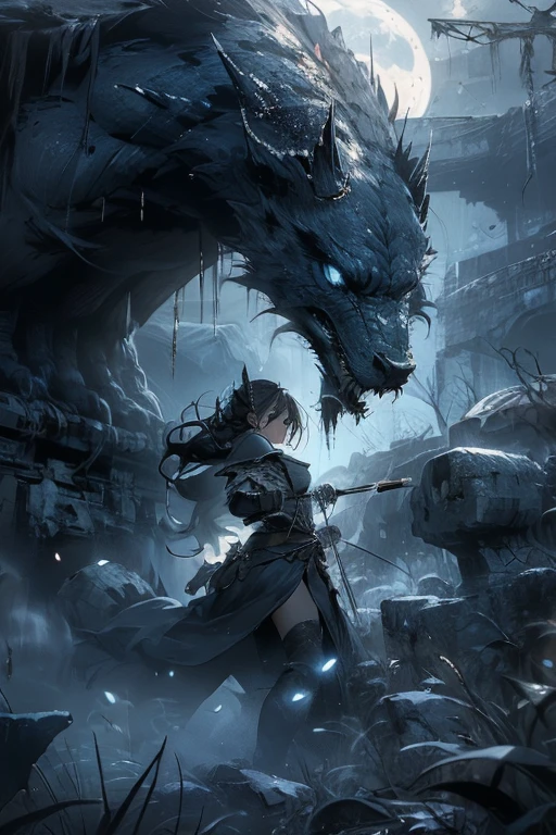 (best quality,4k,8k,highres,masterpiece:1.2),ultra-detailed,(realistic,photorealistic,photo-realistic:1.37),1 girl, ranger, scout, assassin, pink hair, fierce, otherworldly lighting, icy air, battle pose, action, delicate, a young archer assassin prepares to fire an icy arrow at her target, fantasy, mysterious forest, gloomy atmosphere, dense foliage, moonlight, ethereal glow, eerie shadows, haunting silence, mystical creatures, enchanted whispers, ancient ruins, tattered cloak, glowing sigils, magical tattoos, intense concentration, determined, agile movements, poised, bow and arrow at the ready, intense gaze, piercing eyes, ferocious expression, wind-swept hair, silver weapon, frosty breath, adrenaline rush, frozen landscape, shimmering ice crystals, shimmering moonbeam, stealthy footsteps, imminent danger, frozen moment, frozen time, epic battle, dark forces, impending doom, heroine of the night, iconic silhouette, destiny awaits.