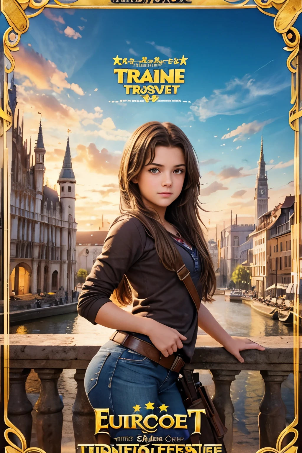 Cute teenage girl treasure hunter movie poster, European.