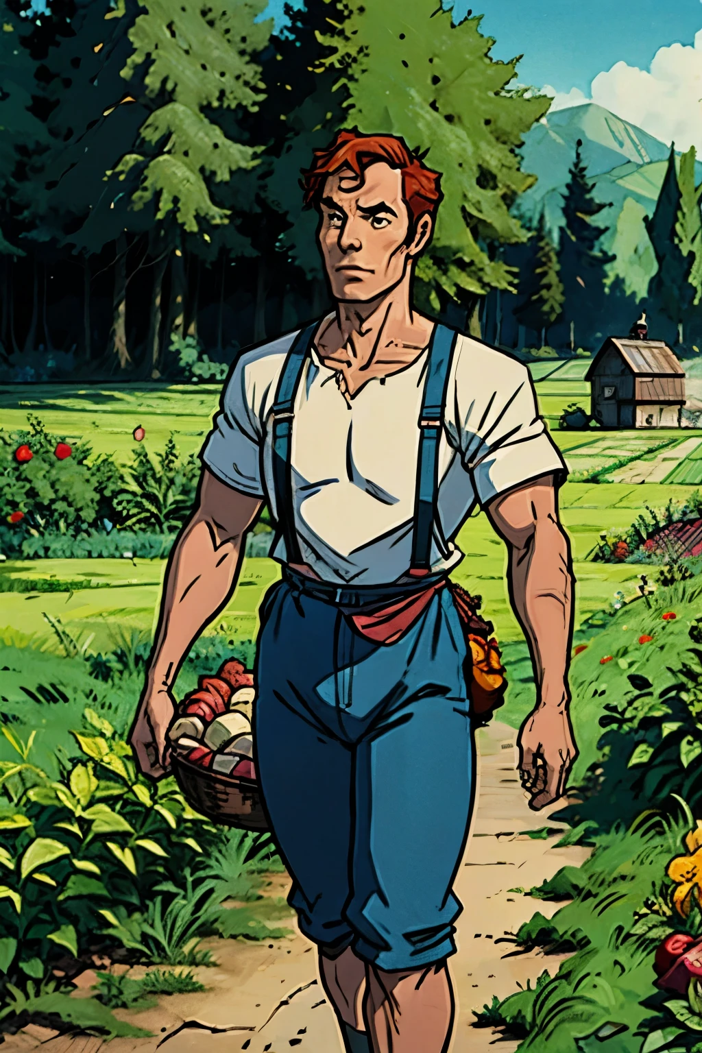 a farmer carrying his vegetables