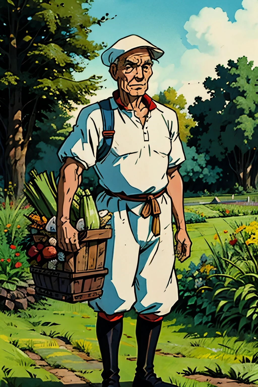 an old farmer carrying vegetables