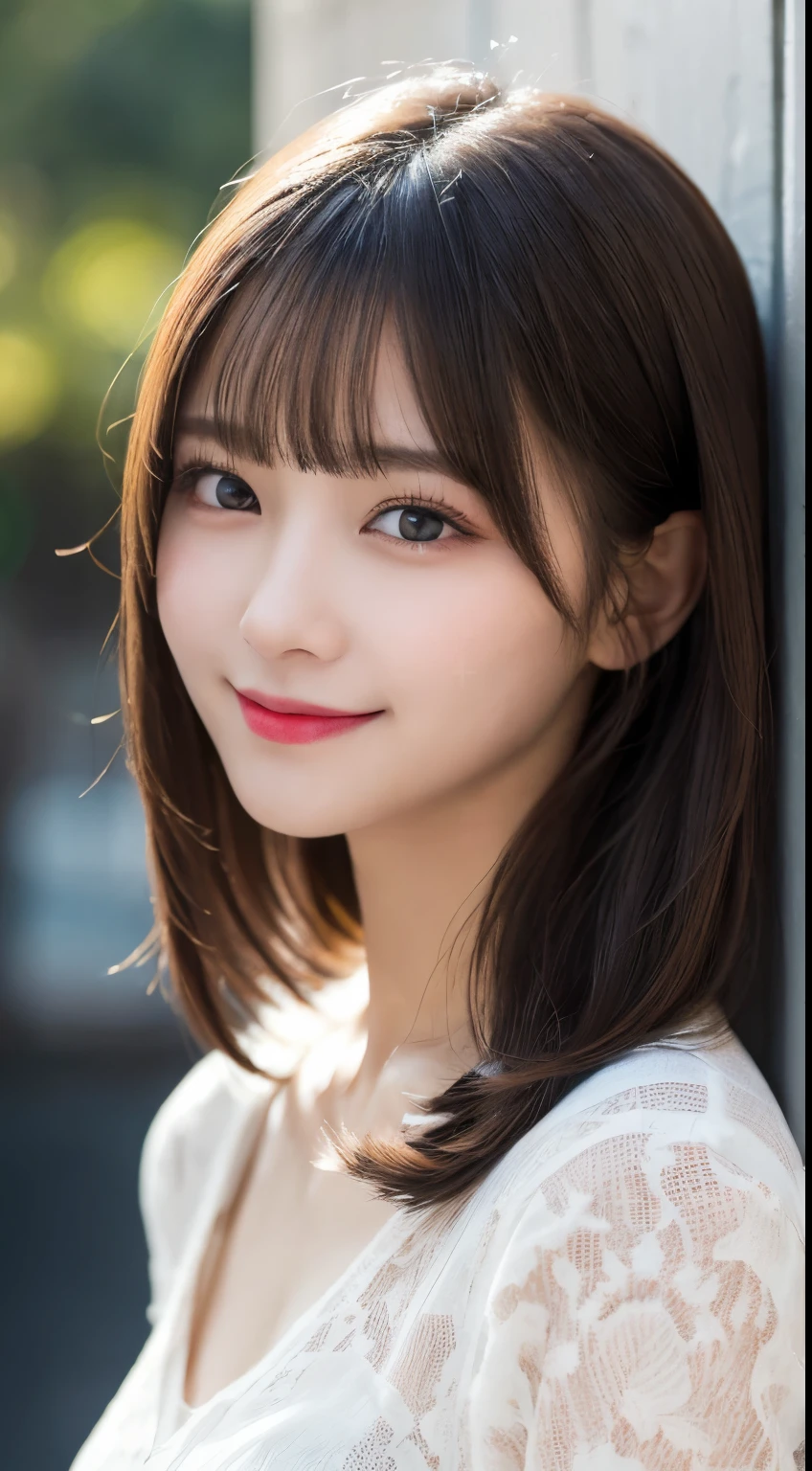 Tabletop, highest quality, shape, Very detailed, finely, High resolution, 8k wallpaper, 完璧なダイナミックな構shape, Beautiful and detailed,ランダムなcute髪,,Natural color lip, Bold sexy pose,smile、20-year-old girl、cute、Looking at the camera,Always blur the background,Perfect and beautiful face,Slim face and figure,Big eyes、Putting on gal makeup,Small face,Shooting from below、smile,Blurred Background,Elegant feminine face、Cyberpunk Fashion、smile