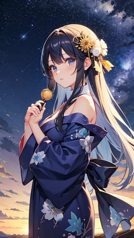 Landscape Photography、wallpaper、Starry Sky、Meteorilky way、Yukata Girls、Off the shoulder