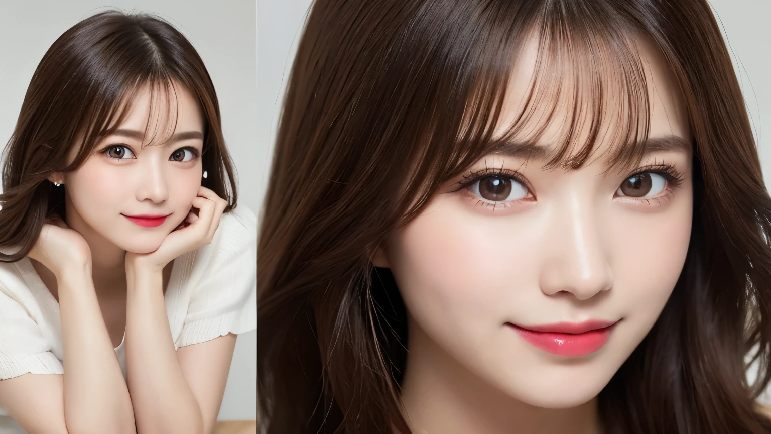 on the table, best quality, shape, Super detailed, Finely, high resolution, 8k wallpaper, 完璧なダイナミックな構shape, Beautiful and delicate eyes, Medium Length Hair, Small Breasts, Natural lipstick, Casual sexy pose,Smile,20 year old girl、midnight、Beautiful and detailed face、Perfect beautiful face,big eyes、original photo、Use the whole body to express female posture、Beautiful and delicate eyes、Small face、Beautiful duplex、Facelift and style,skirt、Beautiful golden ratio face,Long hair