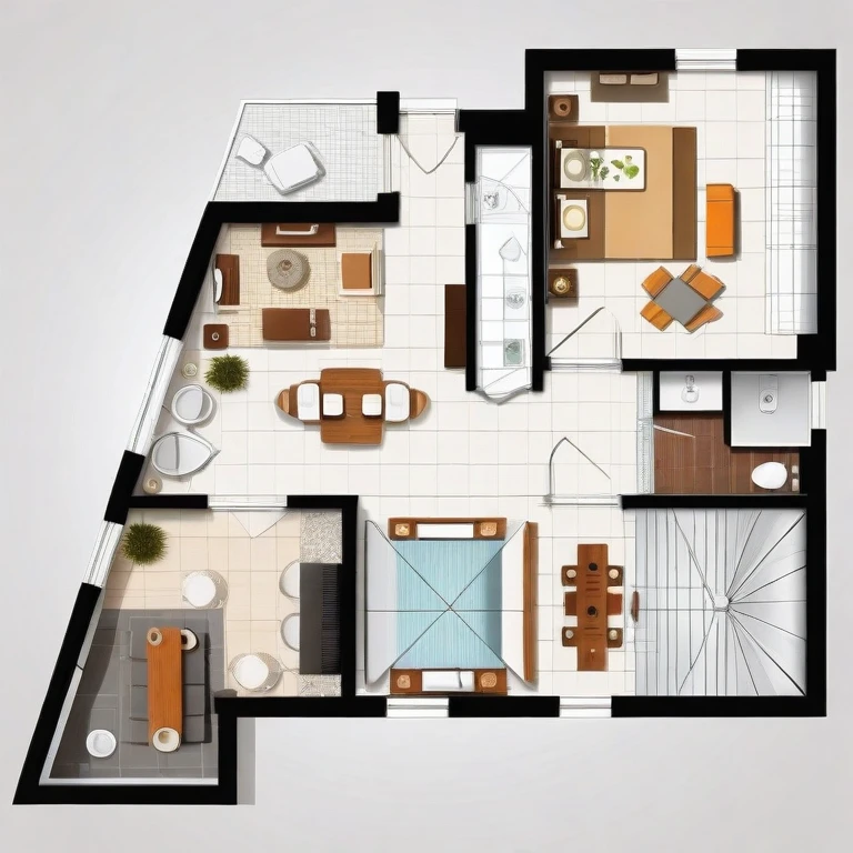 a drawing of a plan of a small apartment with a kitchen and living room, apartment design, architectural plan, floor plan, plan drawing, layout, flat 2 d, fancy apartment, house interior, architectural plans, single floor, architectural planning, building plans, 2 d autocad, black and white scheme, autocad, residential design, apartment set in the near future