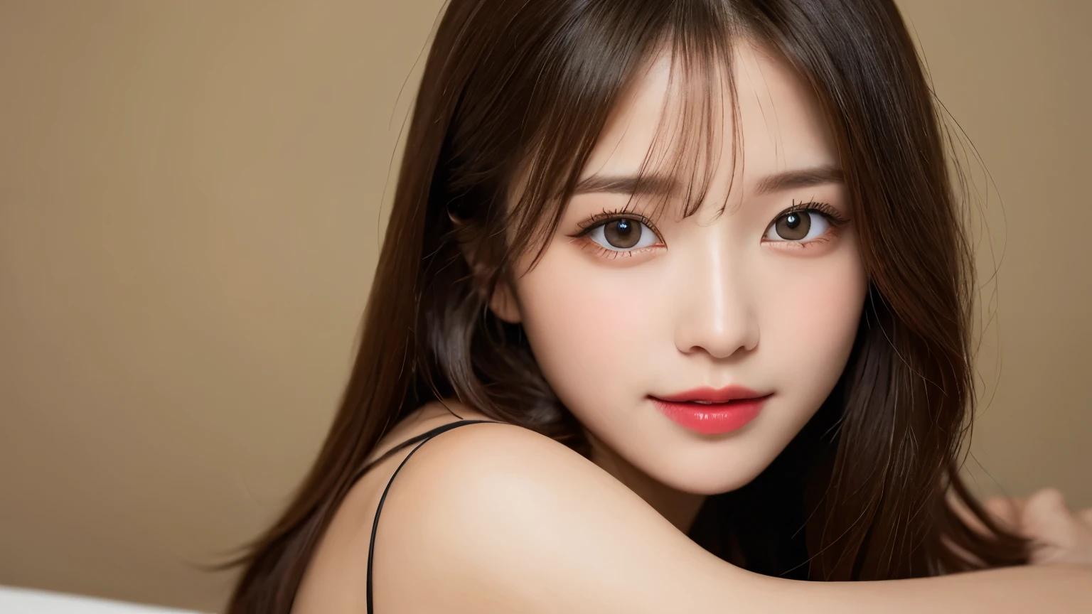 On the table, best quality, shape, Ultra Detailed, Finely, high resolution, 8k wallpaper, 完璧なダイナミックな構shape, Beautiful and delicate eyes, Medium Length Hair, Small Breasts, Natural lipstick, Casual sexy pose,Smile,20 year old girl、midnight、Beautiful and detailed face、Perfect beautiful face,big eyes、original photo、Expressing female posture using the whole body、Beautiful and delicate eyes、Small face、Beautiful duplex、Facelift and style,skirt、Beautiful golden ratio face,Long hair