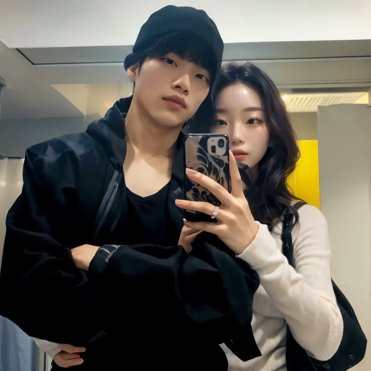 There's a man and a woman taking a selfie in the mirror, Tae June Kim, #oc, # oc, imagem de perfil, oficial, 🤬 🤮 💕 🎀, & Jeehyung Lee & Opa, imagem vazada, 😭 🤮 💕 🎀, bae suzy, upload de alta qualidade, oc, com hera, pose de casal, ssao 8 k