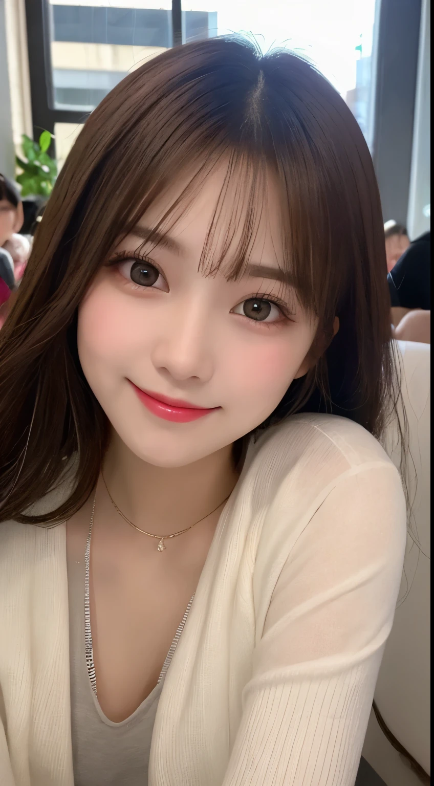 Tabletop, highest quality, shape, Very detailed, finely, High resolution, 8k wallpaper, 完璧なダイナミックな構shape, Beautiful and detailed,ランダムなcute髪,,Natural color lip, Bold sexy pose,smile、20-year-old girl、cute、Looking at the camera,Always blur the background,Perfect and beautiful face,Slim face and figure,Big eyes、Putting on gal makeup,Small face,Shooting from below、smile,Blurred Background,Elegant feminine face、Cyberpunk Fashion、smile