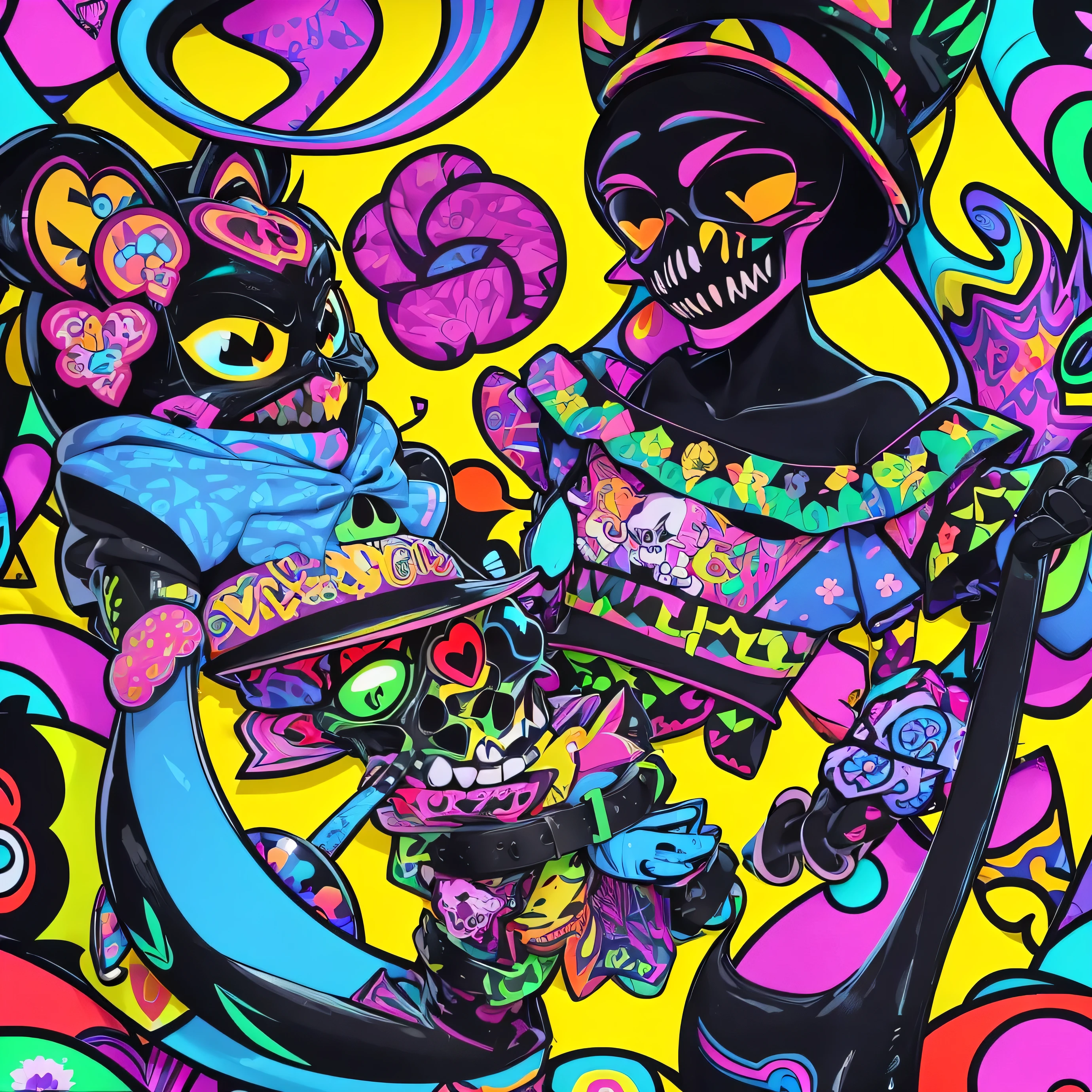 a close up of funny skull face with a black background, alex yanes and lisa frank, portrait of a lisa frank, in style of lisa frank, multicolored vector art, hd vector art, lisa frank style, lisa - frank, psychedelic art style, painted in bright water colors, vector art style, adobe illustrator art, in a lisa frank art style