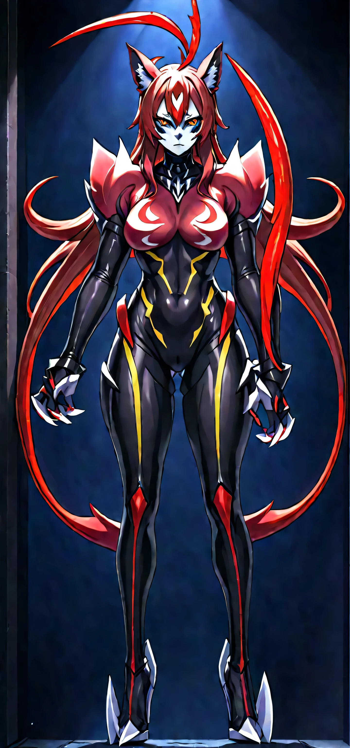 (Cyberpunk Demon waifu), (high resolution), (high res), great quality, mature, very angry face, long fangs, diamond face, perfect eyes, (demon tail), (wings), strong shadows, (neon light), neon, detailed face, sparks, gargolyes background, (hell), night, (attacking), detailed abs, scars, shinying eyes, (war pose), long claws, (masterpiece), direct light, underlight, strong jaw, golden sky, (large boobs), (Demonic queen), (armor), massive ass, thick thighs, long torso, wide waist, skinny torso, fit, perfect face, (skimpy armor), (colorful vibrant light), futuristic, sexy, (blushing), (hot and bothered)