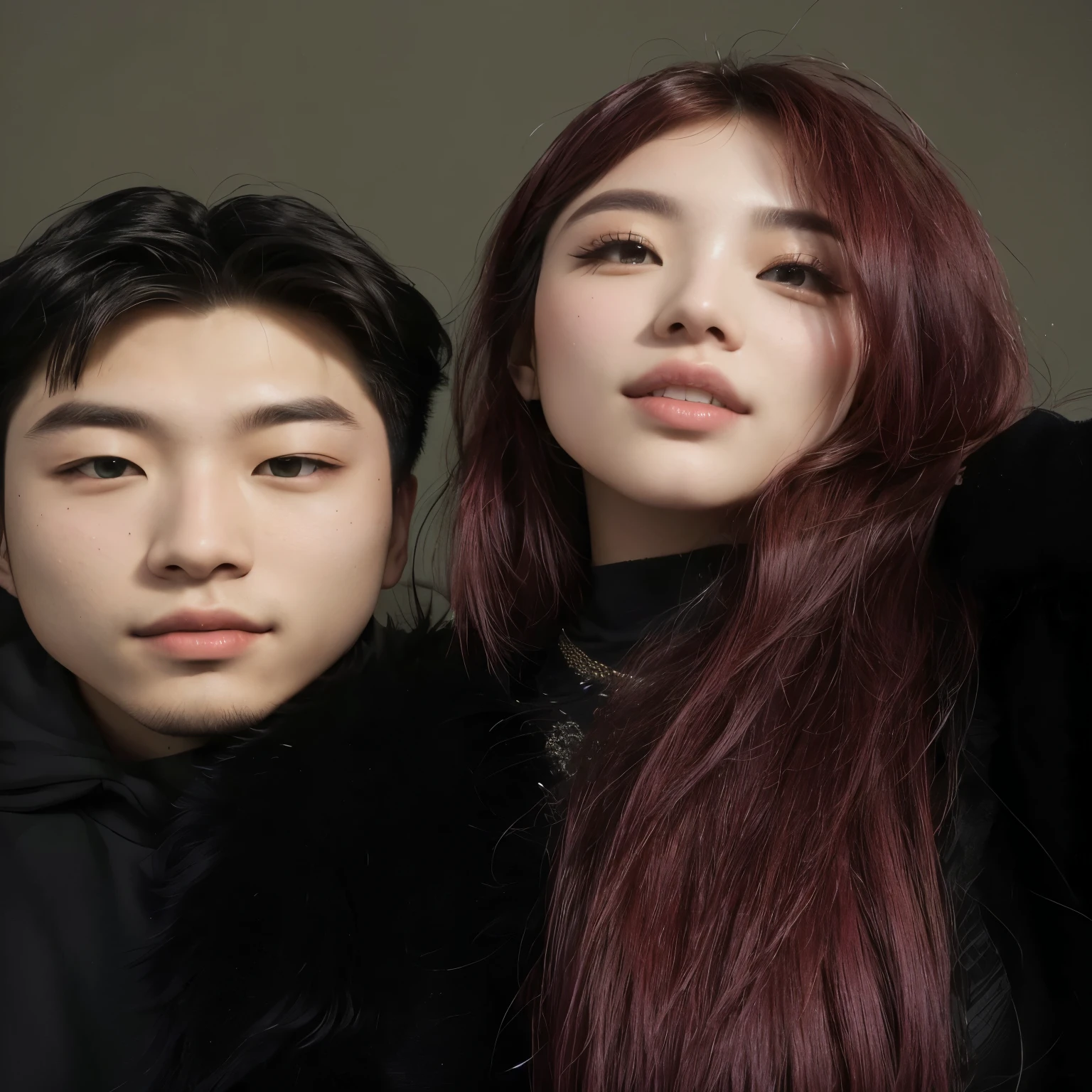 there are two people posing for a photo together, kda e Sam isso, nixeu e sakimichan, # oc, #oc, Jimin\the full lips, portrait of jossi do blackpink, & Jeehyung Lee & Opa, Com preto, cruel korean goth girl, pixivs and junji ito, jossi do blackpink