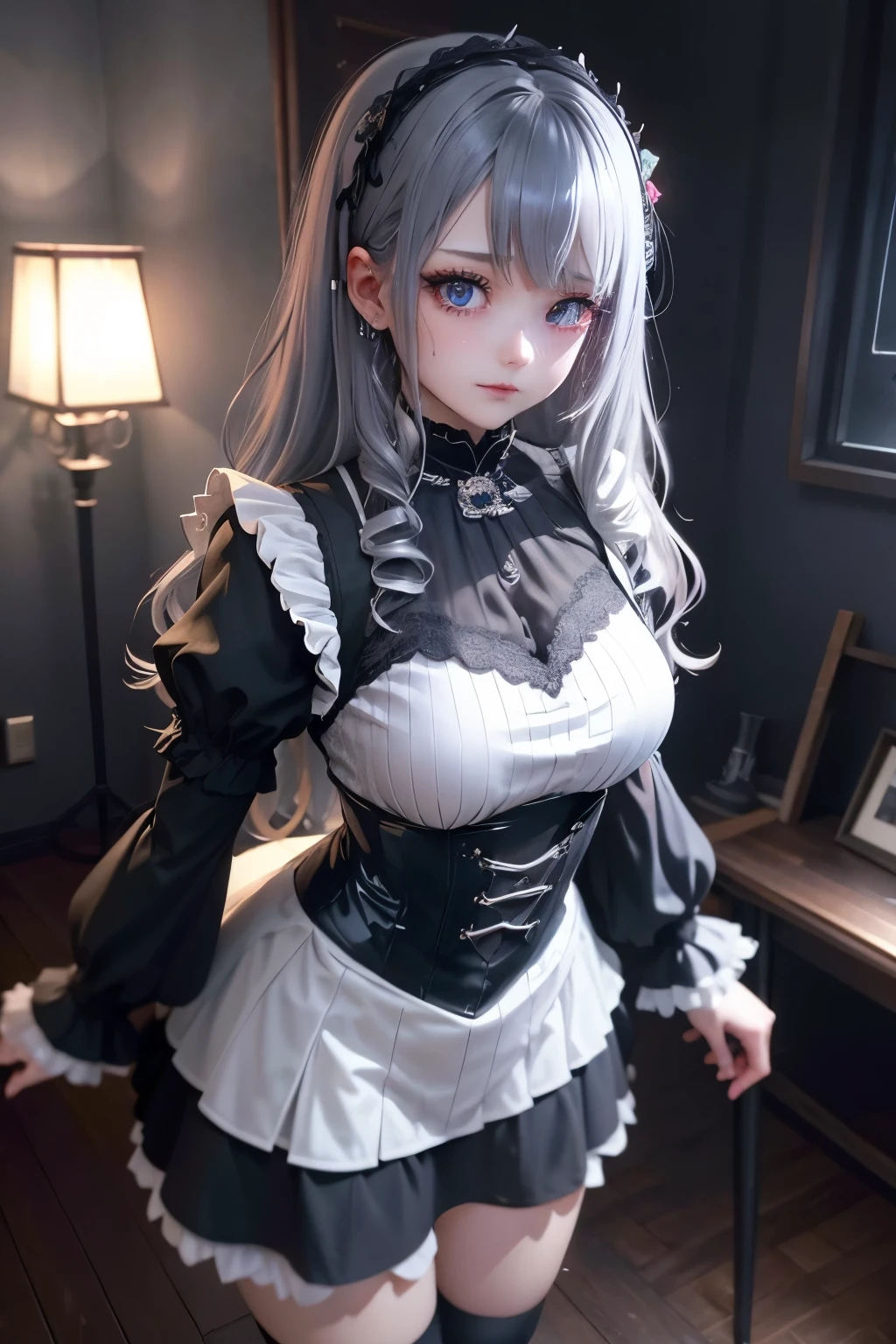 Hard Dark Gothic Makeup、deep night sky、Horror、Black dark eyeshadow、cry、sad、Good skin radiance、Dark Gothicメイク、Dark smile、palace、The beauty of fragrance、24-years-old、Expression of intense sexual pleasure、Embarrassed look、Dark Gothic、Obscene language、highest quality、View 5 books、Expression of sexual pleasure in suffering、Drunk face、紫のMaid clotheysterious、Noble、A face that is holding back the toilet、sexy、Loving smile、Twin tail hair、jet black ruffle skirt、Right blue eye, Left eye is red、Super bewitching pose、Platform Heel Shoes、Heavy makeup、Gothic Lolita Clothing、A little slimmer、Silver Hair、Long Hair Straight Hair、Cute Gothic Lolita Dress、Beautiful Face、elegant features、Fascinating face、Knee-high socks、Stained glass background、Chest glistening with sweat、The room is dark、goth long dress、Bell Sleeves、Wizard Sleeve、decadent look、Sexually excited expression、Gothic Mode、Glossy thighs wet with water、Thighs that are wet and shiny with oil、Background of a room full of roses、sad expression、Rose Maiden、The embroidery is pink、The dress has pink embroidery、Thigh-high socks、Knee-high socks、Gentle expression、masturbation behavior、Dark black eyeshadow、despicable act、Stained glass and rose background、Wearing black underwear、Black panties、thighs are a little thin、Female Duo、female couple、I have lesbian friends、hug a girl、A blue lightning bolt glows in his right hand.、Blue electromagnetic waves shine in my hands.、dark church background、Stained glass、black metal world、Dark Castle、Dark Room、Slender body、upright、walk、Are standing、gothic long dresaid clothes、Victorian dresses、Her thighs glisten with sweat、My body is wet and shiny、Lots of glitter on the thighs、sweating、My thighs are sticky from sweating、Sweat glistens on the thighs, The whole body is sweaty and shiny、pretty sweaty、My thighs are sweaty、My thighs are so wet、My thighs are shining with sweat、A lot of sweat glistens all over the body、The thighs are the best、