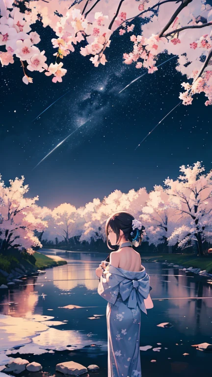 Landscape Photography、wallpaper、Starry Sky、Meteorilky way、Yukata Girls、Off the shoulder