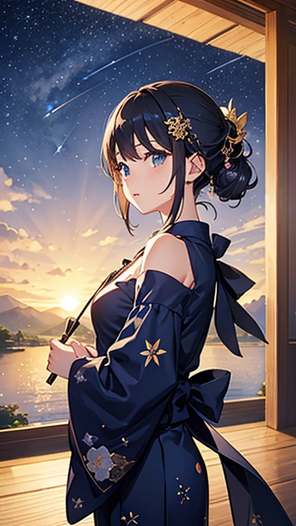 Landscape Photography、wallpaper、Starry Sky、Meteorilky way、Yukata Girls、Off the shoulder