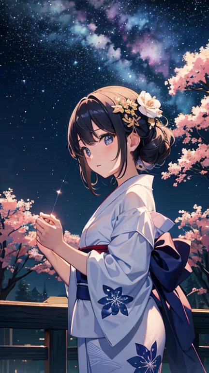 Landscape Photography、wallpaper、Starry Sky、Meteorilky way、Yukata Girls、Off the shoulder
