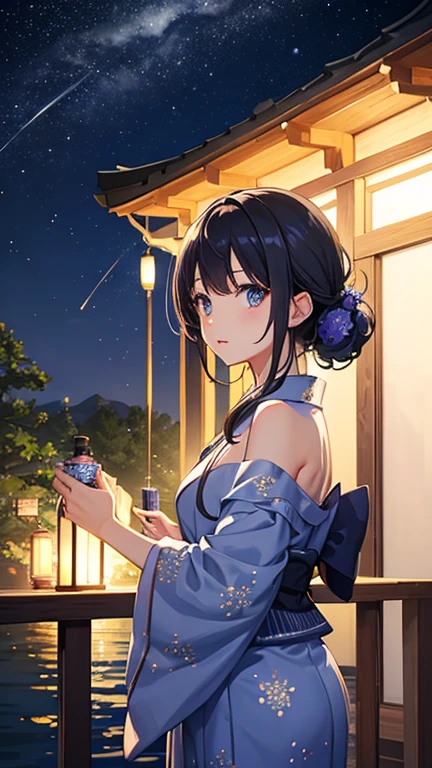Landscape Photography、wallpaper、Starry Sky、Meteorilky way、Yukata Girls、Off the shoulder