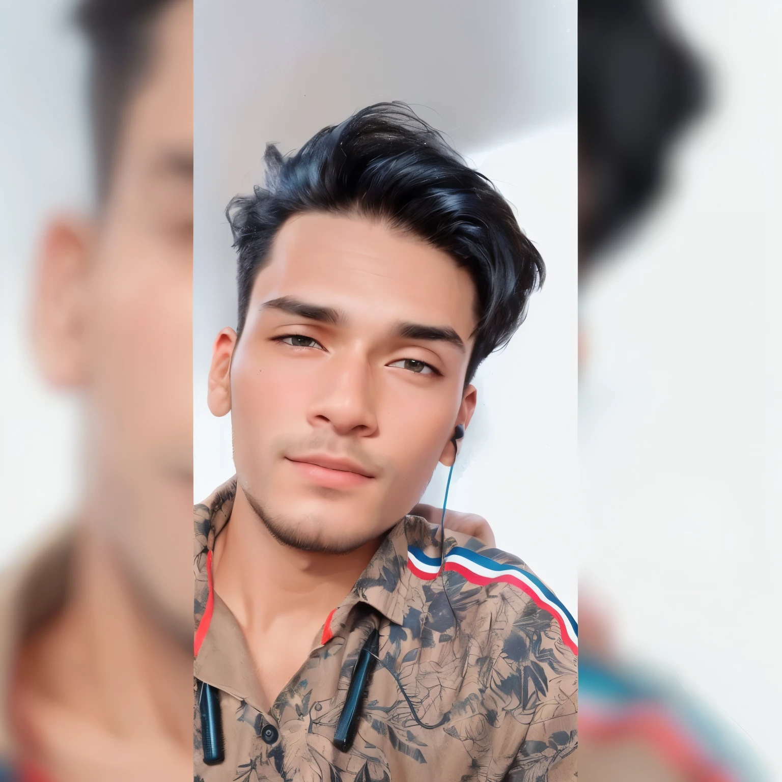there is a man with a microphone in his hand, with accurate face, 8k selfie photograph, face picture, very very low quality picture, facebook profile picture, without beard, tiktok video, portait photo profile picture, harsh good looking face, ugly appearance, post, ayan nag, without helmet, good looking face, with round face, viral post