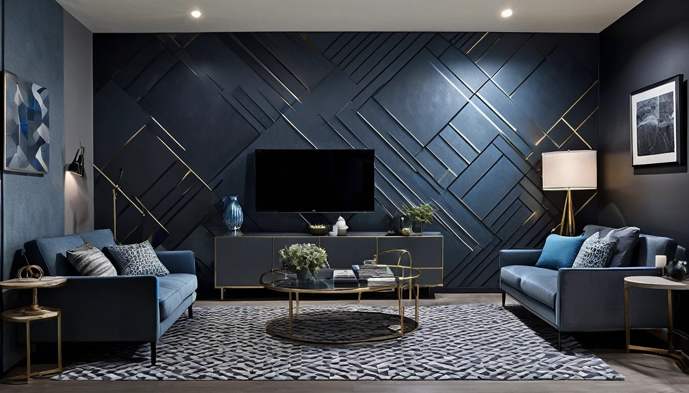 Create an uncluttered studio setting in charcoal gray tones, with curved walls and a few sections of bluish-metallic surfaces. Incorporate a few luminescent geometric lines and patterns to add contrast and depth.