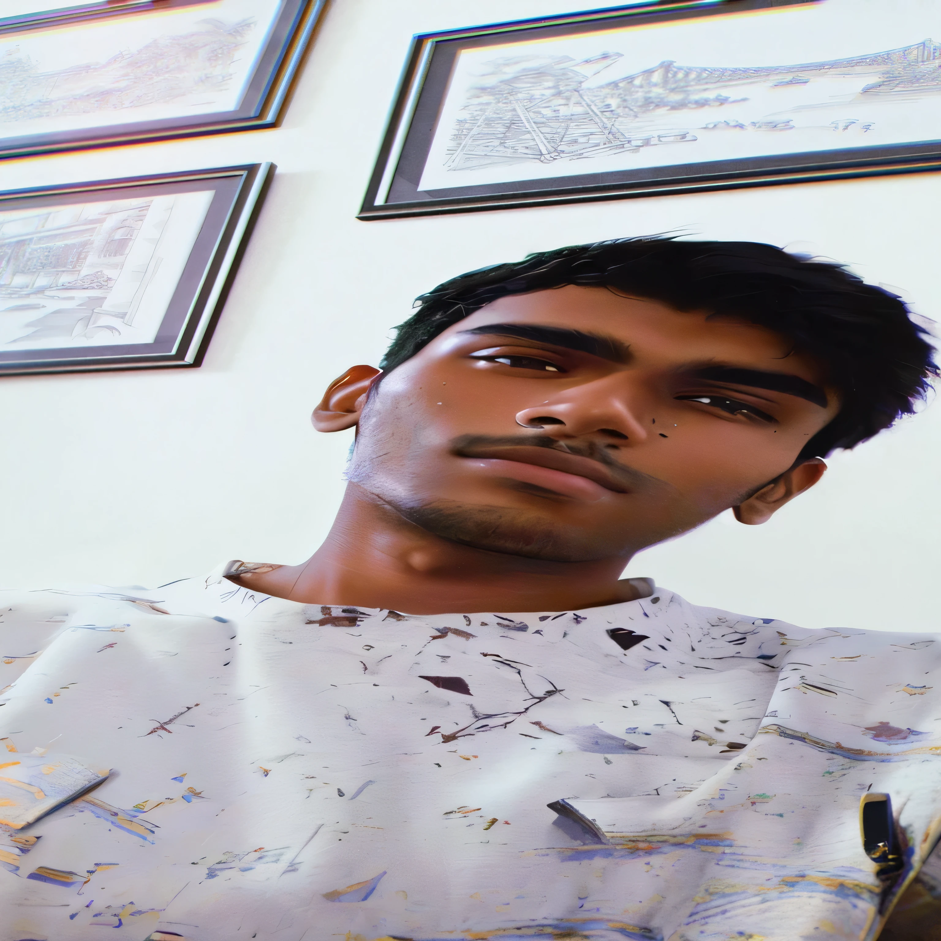 there is a man sitting on a couch with a remote in his hand, around 1 9 years old, jayison devadas, with accurate face, portrait shot 8 k, very very low quality picture, vastayan, ayan nag, low quality photograph, harsh good looking face, 8k selfie photograph, riyahd cassiem, johnatan wayshak