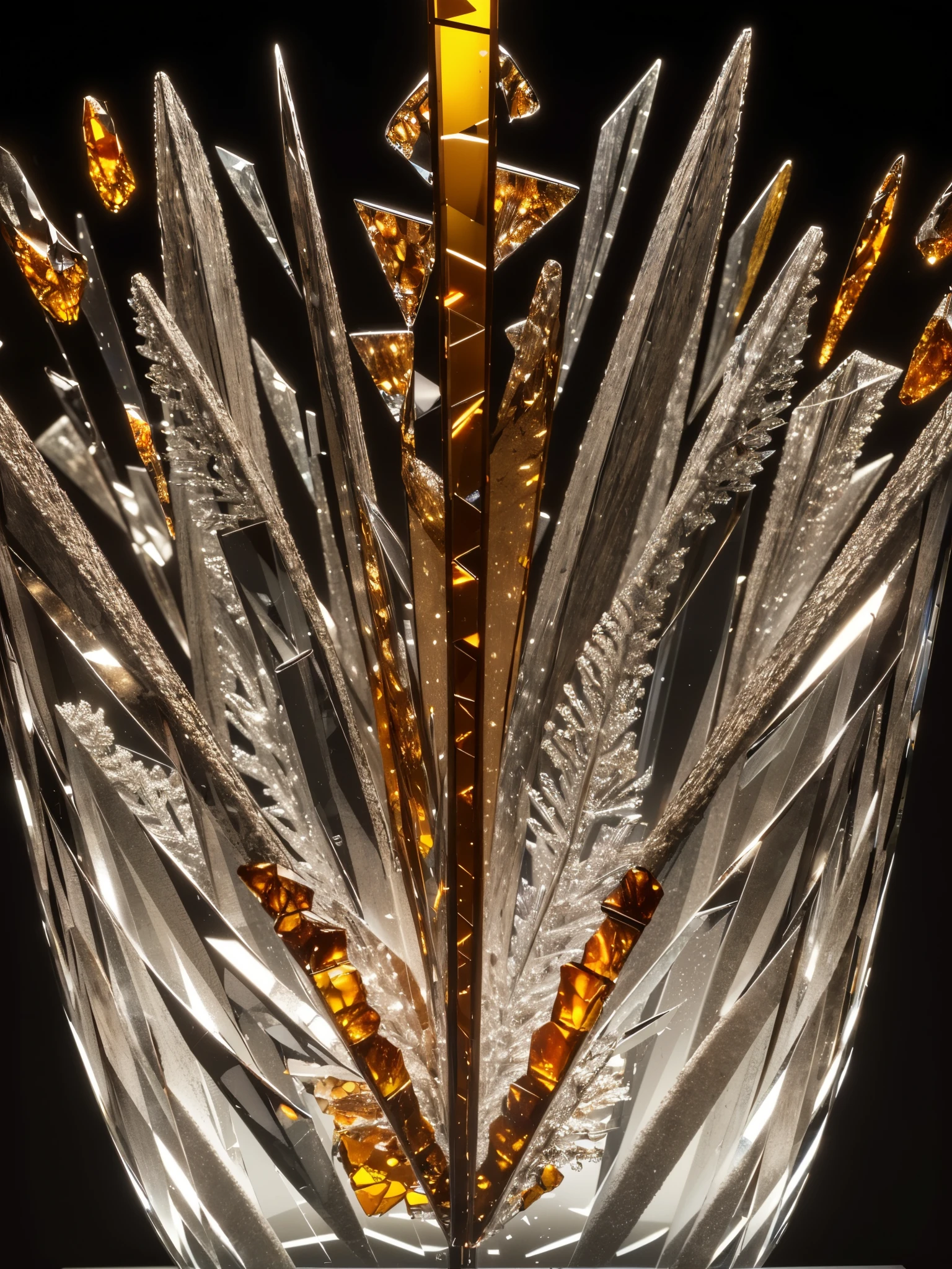 (shattered fractal crystal glass in museum display:1.3), BREAK, (super intricate details fractal glass art:1.3), glassware, 3d digital art, (realistic:1.3), (glass fragment:1.3), deconstructive, installation art, geometric art, sharp focus, ((Fresh background, soft light effect: 1.2)), Commercial photograph, elegant color profile, (brilliant amber:1.3),