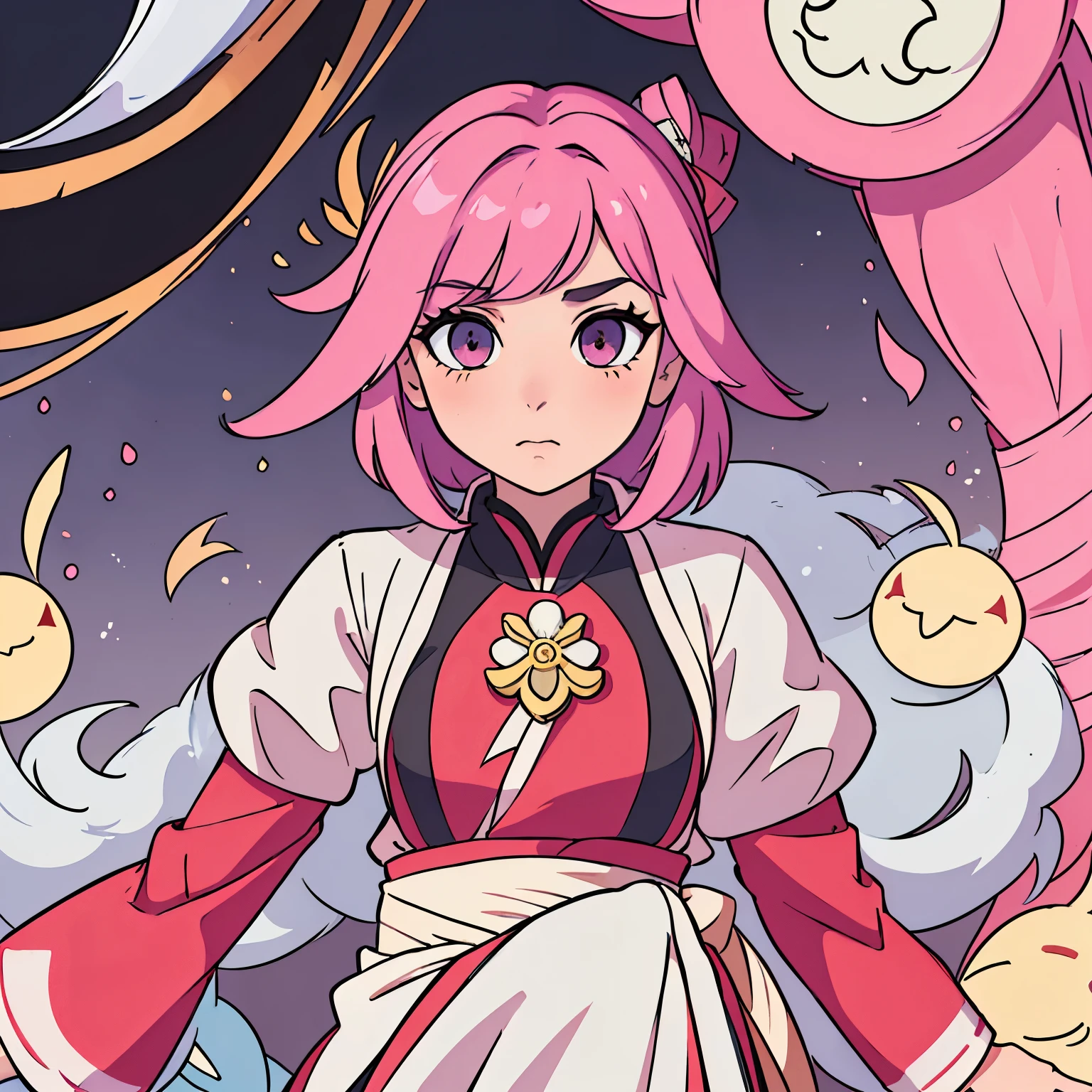 FightMistress,twintails,blue eyes,pink hair,short hair ,pointy ears, standing, focusing, solo,
MistGear, cleavage cutout, (orange top) , orange long sleeves , wide sleeves, blue shoes, , blue pants, white sash, blue ribbon behind waist,
outer space, martial arts dojo, window, goofy training dummies, milkyway,
(insanely detailed, beautiful detailed face, masterpiece, beautiful detailed eyes, best quality)
<lora:FightMistress-10v3:0.8>