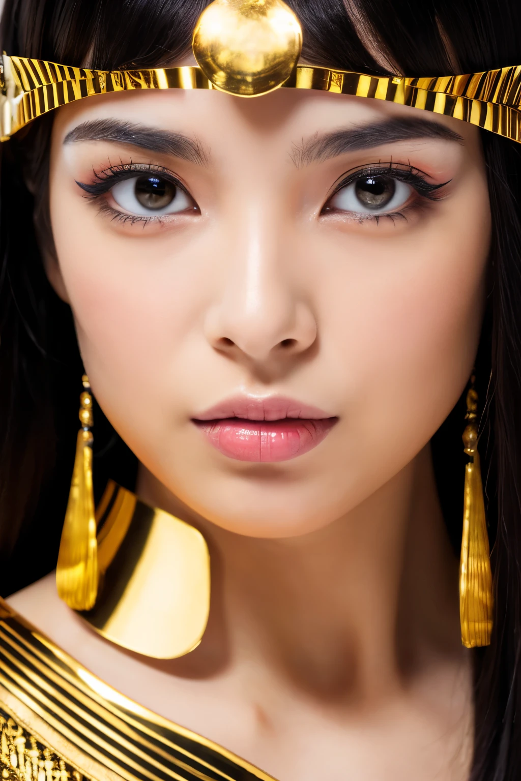 Masterpiece, high quality, high resolution, 8K, Skinny Japanese woman in a costume of Cleopatra, beautiful face, makeup of Cleopatra, detailed face, detailed eyes