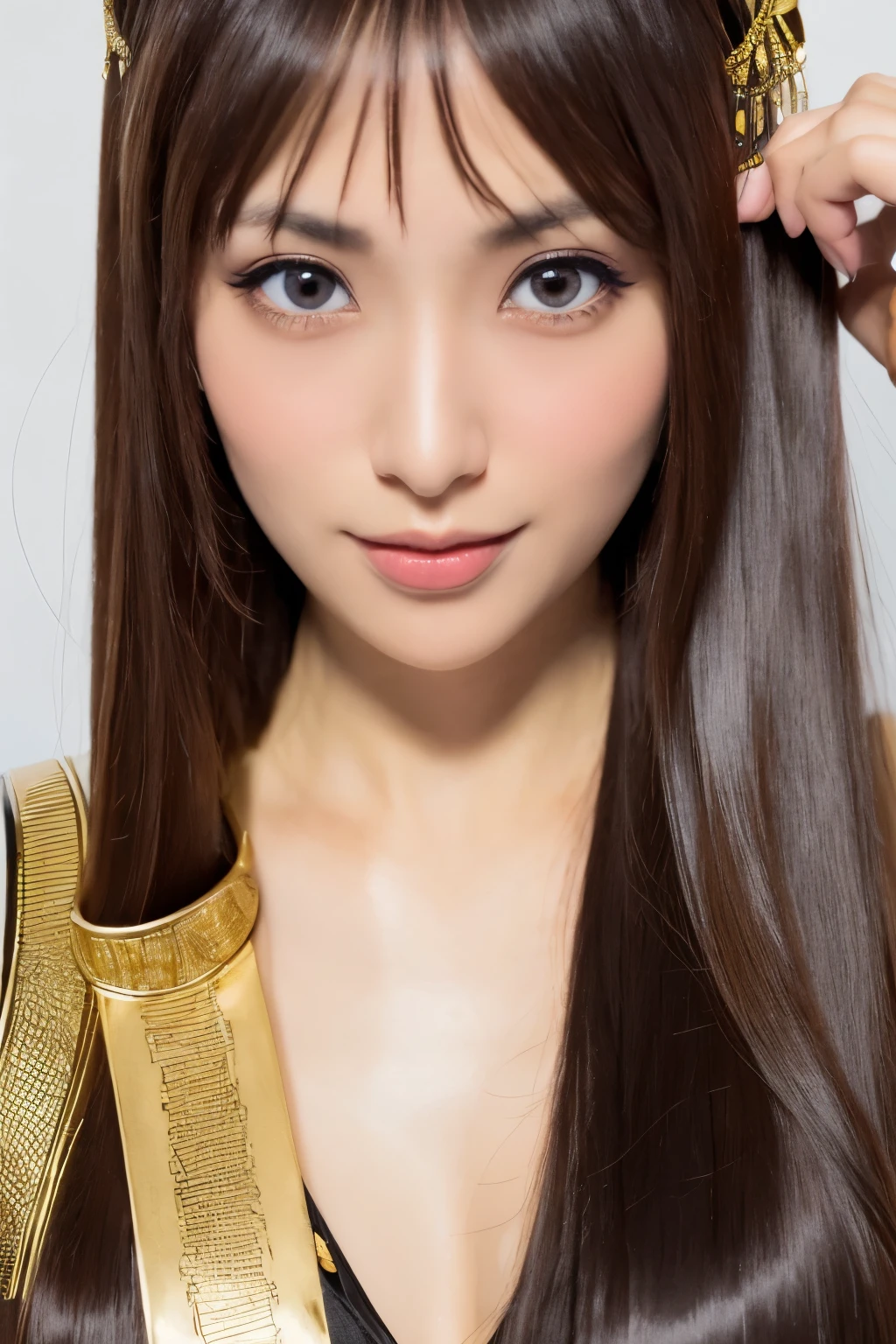 Masterpiece, high quality, high resolution, 8K, Skinny Japanese woman in a costume of Cleopatra, beautiful face, makeup of Cleopatra, detailed face, detailed eyes