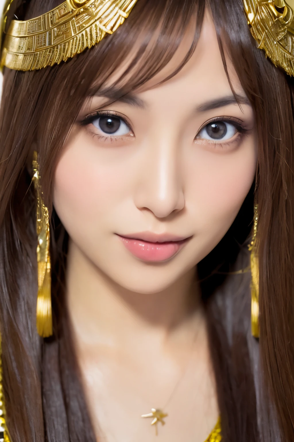 Masterpiece, high quality, high resolution, 8K, Skinny Japanese woman in a costume of Cleopatra, beautiful face, makeup of Cleopatra, detailed face, detailed eyes