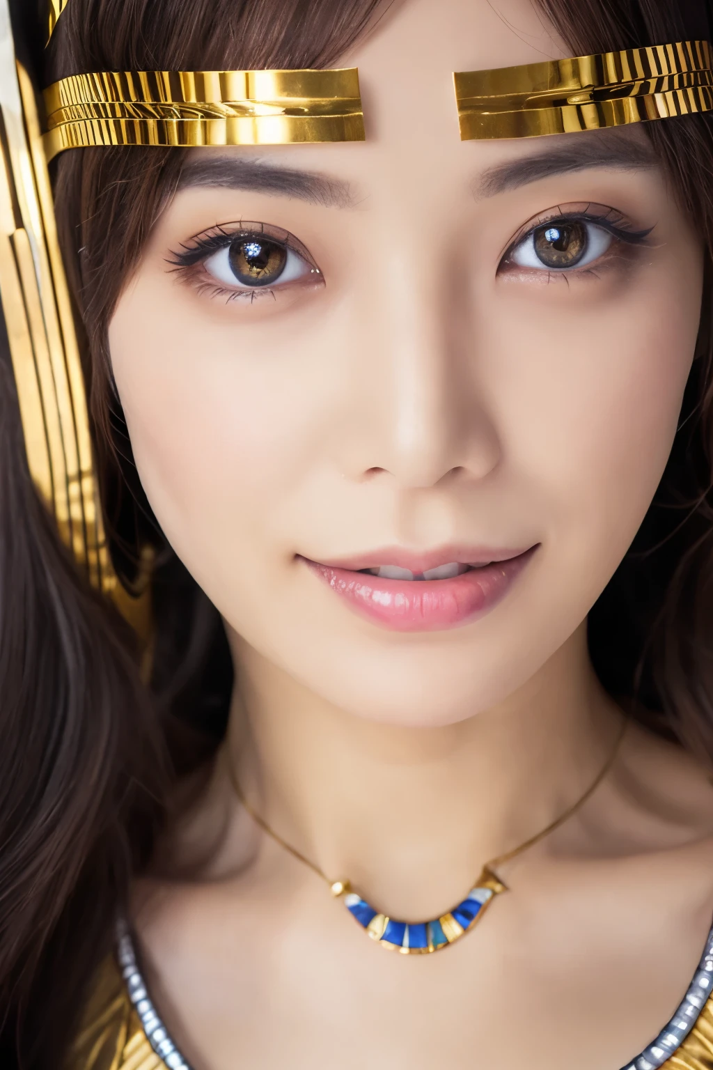 Masterpiece, high quality, high resolution, 8K, Skinny Japanese woman in a costume of Cleopatra, beautiful face, makeup of Cleopatra, detailed face, detailed eyes