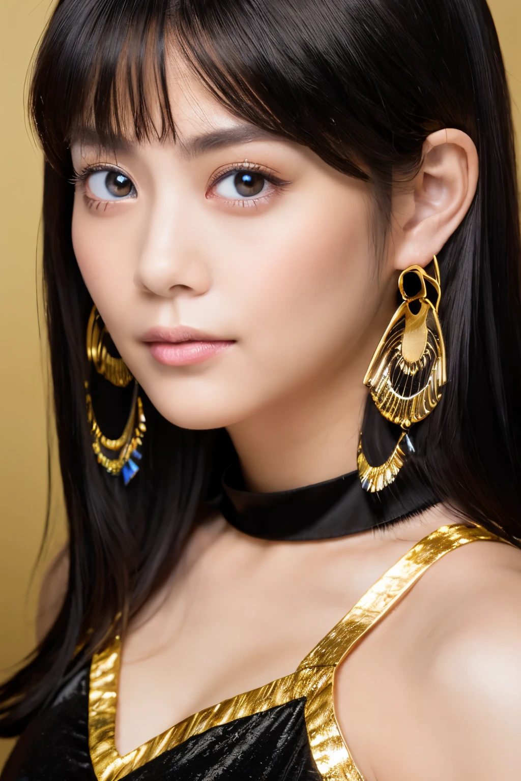 Masterpiece, high quality, high resolution, 8K, Skinny Japanese woman in a costume of Cleopatra, beautiful face, makeup of Cleopatra, detailed face, detailed eyes