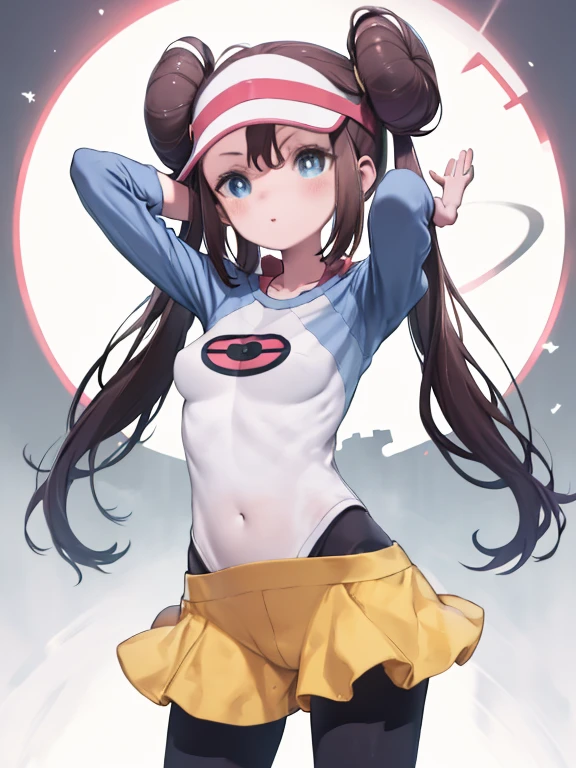 RO1, Hair Bun, smile, Close one eye:1.8, Put your arms behind your head:1.4, belly button, Long Hair:1.4, Visor Cap, pantyhose, Raglan sleeves, Yellow shorts, shirt, Pink ribbon, blue eyes, Twin tails, Cowboy Shot, One girl, alone, (masterpiece:1.6, highest quality), 8k, Insane Details, Intricate details, Super detailedな, super high quality, Attention to detail, Super detailed, Professional, High resolution, ray tracing reflection, Cinema Lighting,