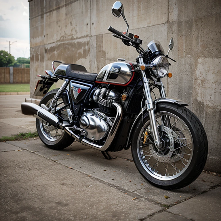 Royal Enfield GT 650 modified plus chrome colour and 2 red strips on side of it