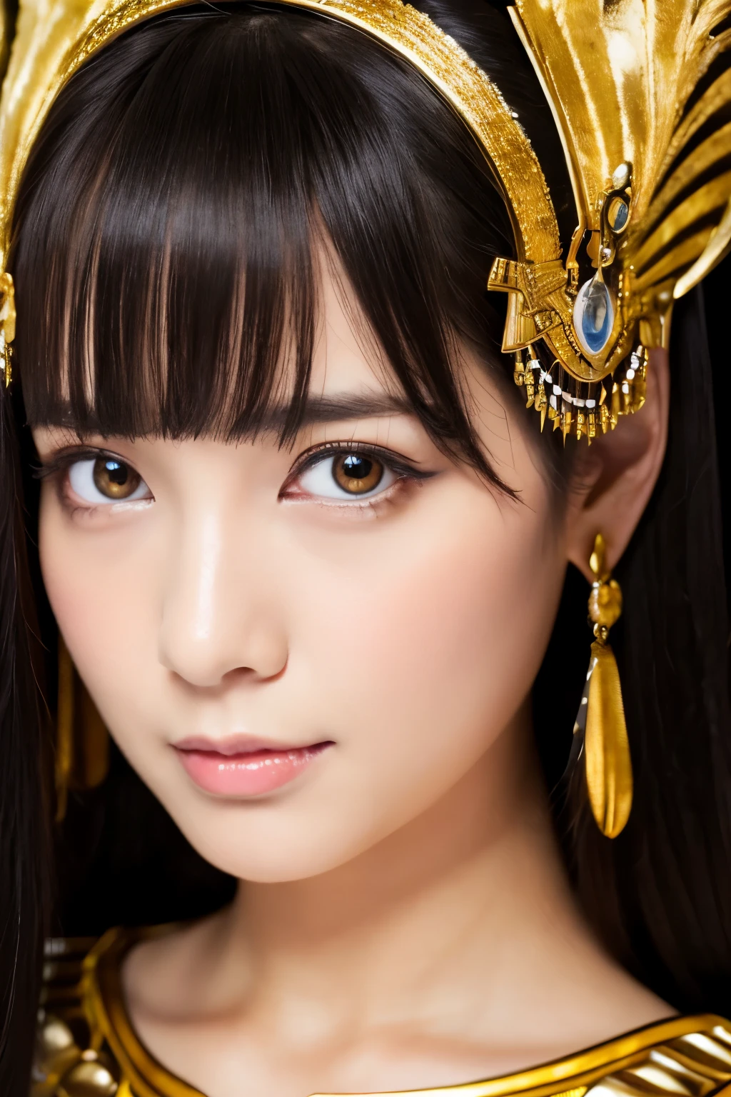 Masterpiece, high quality, high resolution, 8K, Skinny Japanese woman in a costume of Cleopatra, beautiful face, makeup of Cleopatra, detailed face, detailed eyes