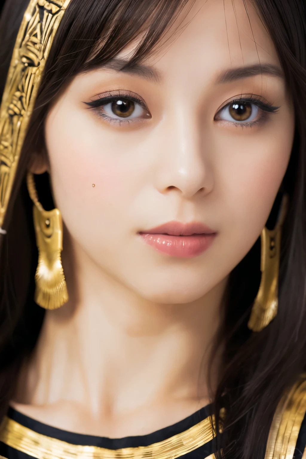 Masterpiece, high quality, high resolution, 8K, Skinny Japanese woman in a costume of Cleopatra, beautiful face, makeup of Cleopatra, detailed face, detailed eyes