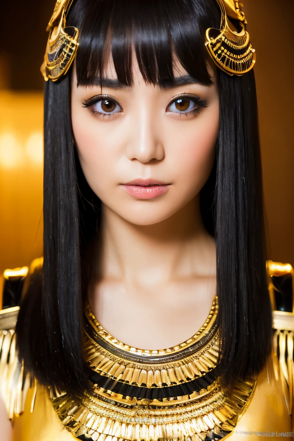 Masterpiece, high quality, high resolution, 8K, Skinny Japanese woman in a costume of Cleopatra, beautiful face, makeup of Cleopatra, detailed face, detailed eyes