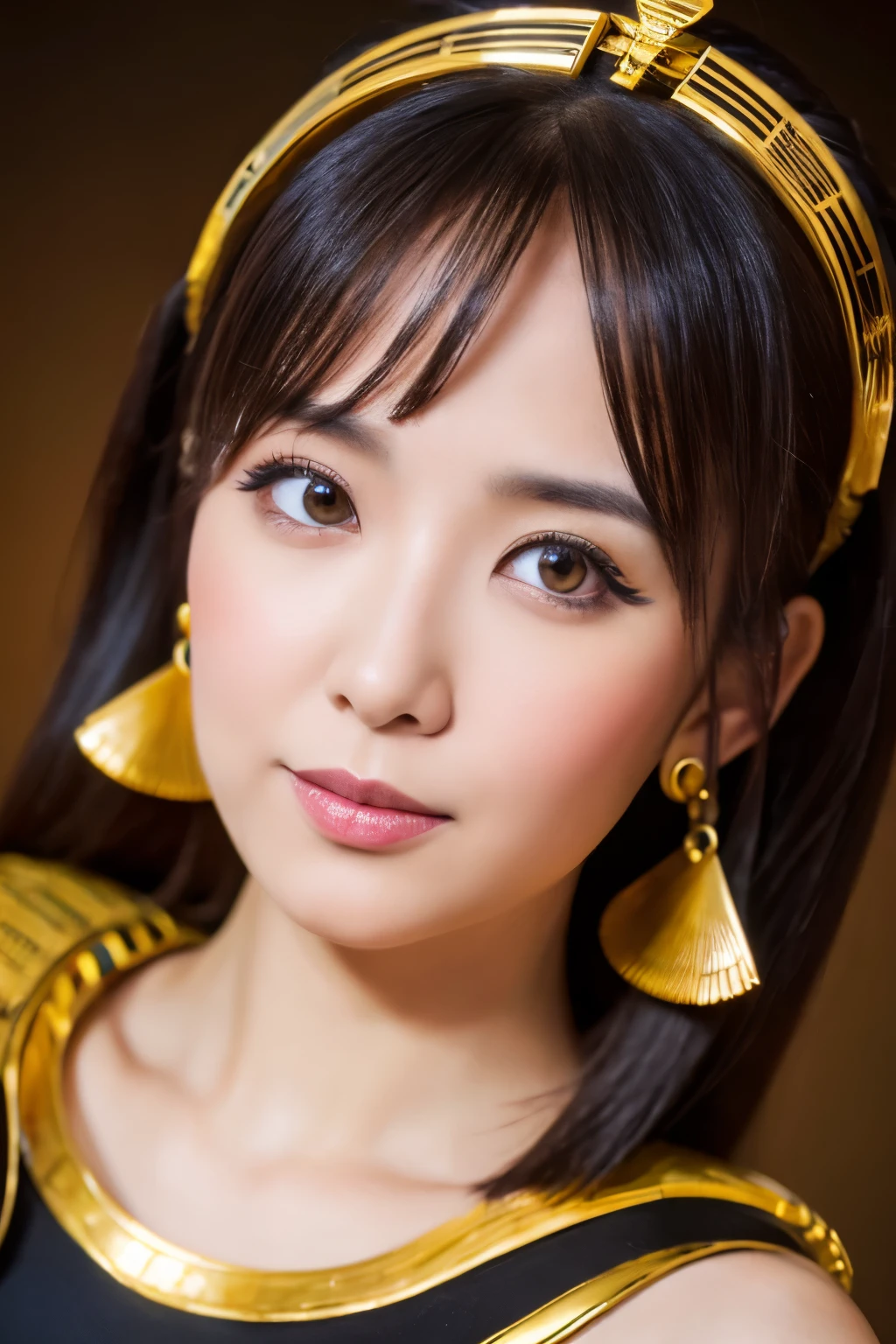 Masterpiece, high quality, high resolution, 8K, Skinny Japanese woman in a costume of Cleopatra, beautiful face, makeup of Cleopatra, detailed face, detailed eyes