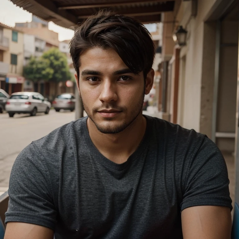 Man approximately 25 years old with short hair, y algo de barba