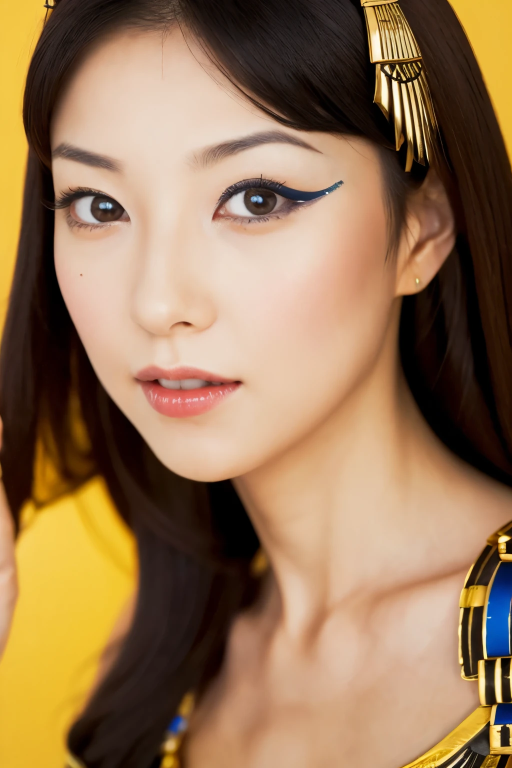 Masterpiece, high quality, high resolution, 8K, Skinny Japanese woman in a costume of Cleopatra, beautiful face, makeup of Cleopatra, detailed face, detailed eyes