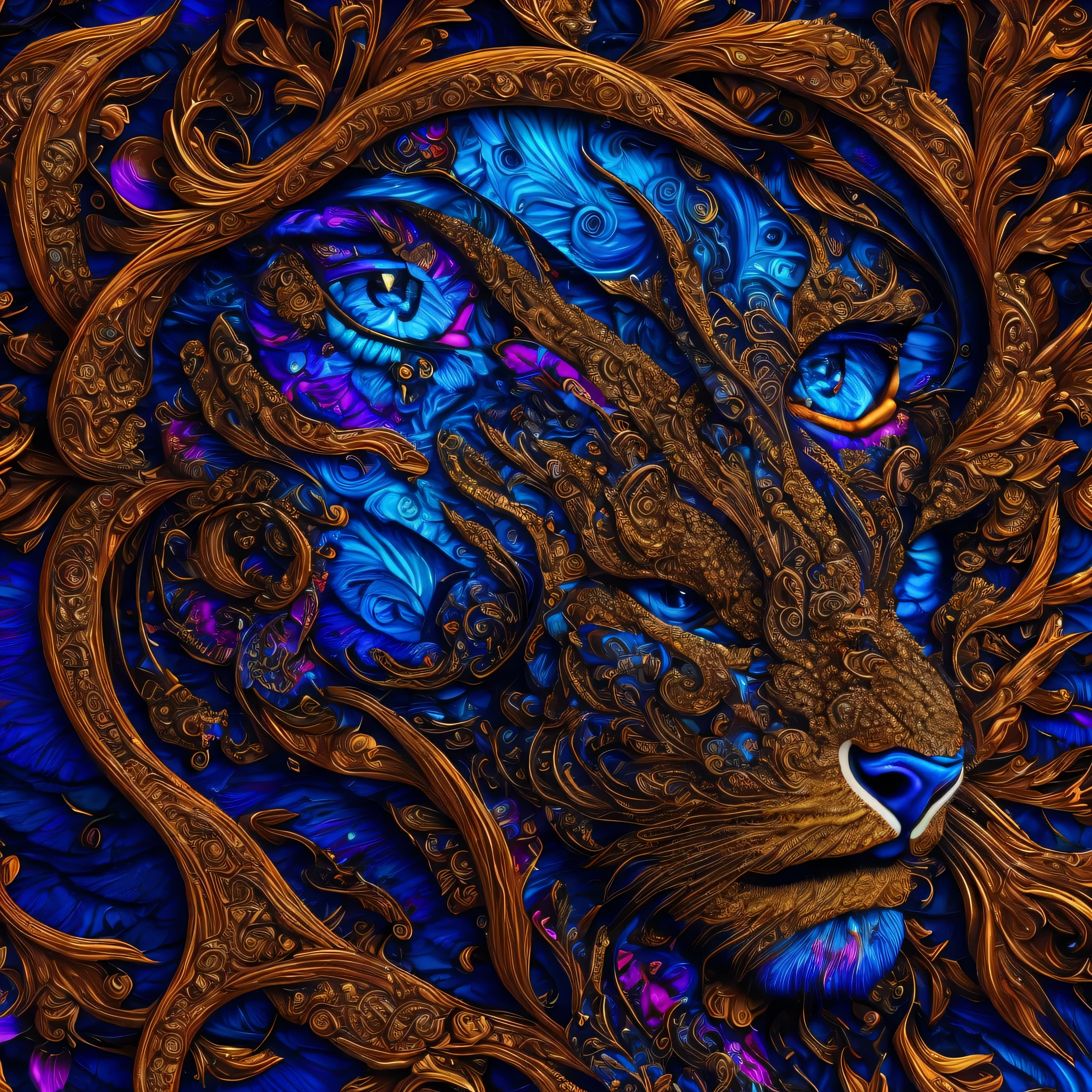 a close up of a tiger's head with a black background, a digital painting by Galen Dara, shutterstock, psychedelic art, highly intricate and colorful, highly detailed digital art, 4k highly detailed digital art, digital art highly detailed, intricate digital painting, highly detailed digital artwork, amazing detail digital art, digital art animal photo, beautiful digital artwork, best quality, highres, 8k