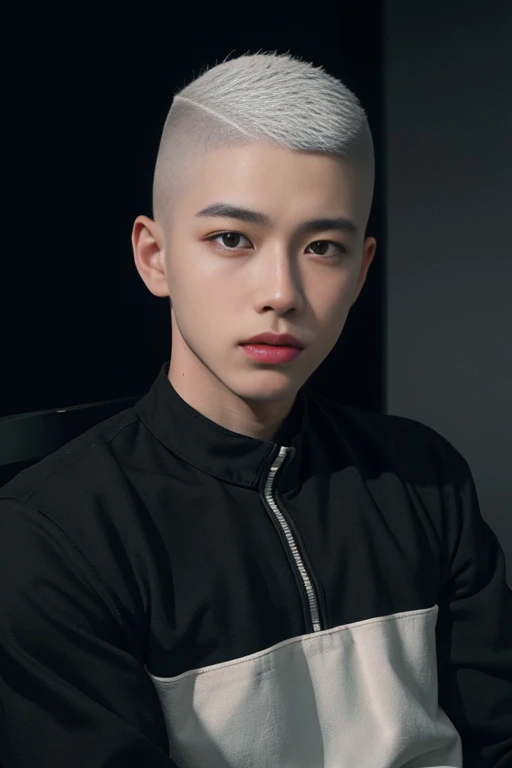(8k, RAW Photos, highest quality,High resolution, masterpiece: 1.2). (Realistic, Realistic: 1.37),((Light on face:1.2)),((Cinema Lighting:1.2)),(Photorealism:1.4),(Real Image),(Photographic images),20-year-old,((Japanese)),(male:1.5), (High Top Fade:1.6), Dark Theme, Calm tone, Calm colors, High Contrast, (Natural skin texture, Hyperrealism, Soft Light, sharp),(Black suit)