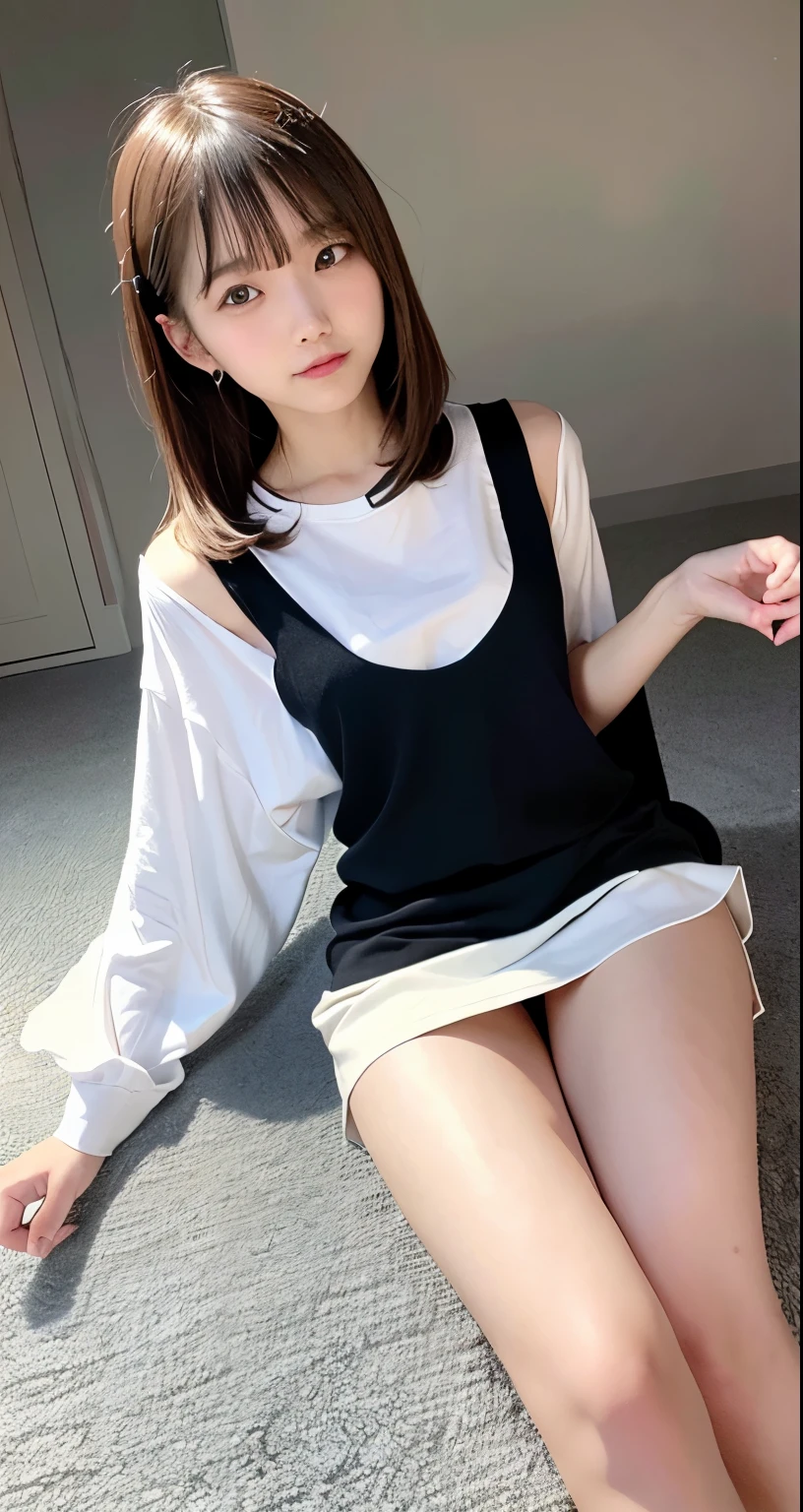 top-quality、Super Detail、body turned sideways、Looks Back、Tight shirt、tight skirts、a short skirt、You can see up to the feet、skinny thigh、perfect hand、perfect foot、Perfect body、Sexy Shots, Photorealsitic, 8K、The lateral chest is visible、no-bra、Ordinary chest、Beautiful body lines、being thin、shorth hair、Skin revealing,